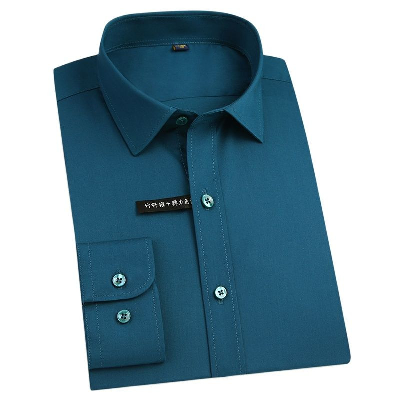Συν μέγεθος 5xl μασίφ Ελαστική ελαστική ίνα μπαμπού μαλακό άνετο μακρύ μανίκι εύκολη φροντίδα επίσημα ανδρικά πουκάμισα ανδρικά μπλουζάκια