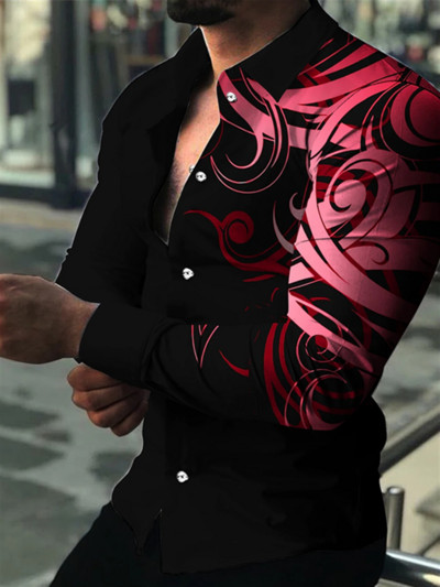 2022. gada jauns modes vīriešu krekli Lielizmēra ikdienišķs krekls ar ziedu vīnogulāju apdruku ar garām piedurknēm topi ballītēm Vintage jakas blūzes