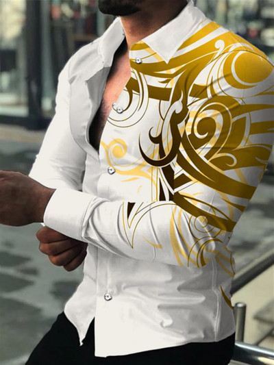 2022. gada jauns modes vīriešu krekli Lielizmēra ikdienišķs krekls ar ziedu vīnogulāju apdruku ar garām piedurknēm topi ballītēm Vintage jakas blūzes