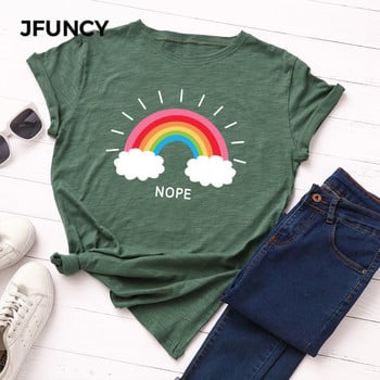 JFUNCY Γυναικείο μπλουζάκι Rainbow Clouds Μπλούζες με στάμπα καλοκαίρι 100% βαμβακερό γυναικείο μπλουζάκι Loose Tees Γυναικείο μπλουζάκι Streetwear