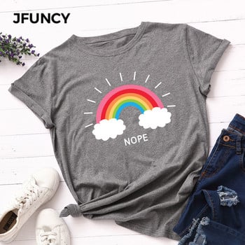 JFUNCY Γυναικείο μπλουζάκι Rainbow Clouds Μπλούζες με στάμπα καλοκαίρι 100% βαμβακερό γυναικείο μπλουζάκι Loose Tees Γυναικείο μπλουζάκι Streetwear