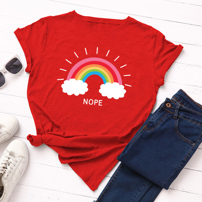 JFUNCY sieviešu T-krekls Rainbow Clouds Print Tops Vasaras 100% kokvilnas sieviešu krekls, brīvi t-krekli Sieviešu ielas apģērba krekls