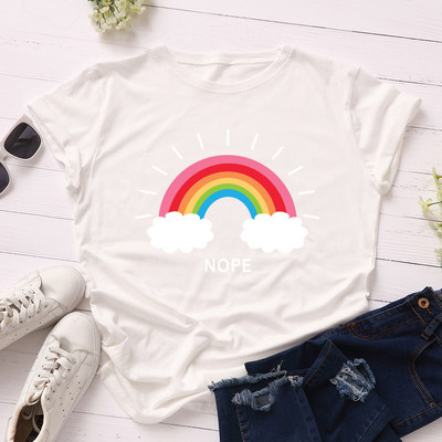 JFUNCY sieviešu T-krekls Rainbow Clouds Print Tops Vasaras 100% kokvilnas sieviešu krekls, brīvi t-krekli Sieviešu ielas apģērba krekls