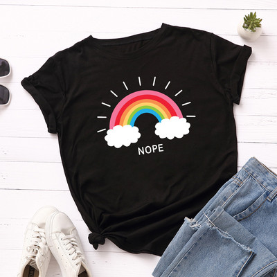 JFUNCY sieviešu T-krekls Rainbow Clouds Print Tops Vasaras 100% kokvilnas sieviešu krekls, brīvi t-krekli Sieviešu ielas apģērba krekls