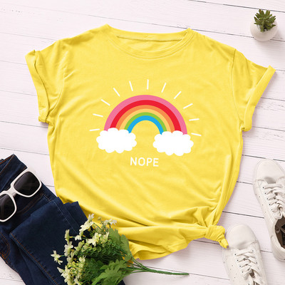 JFUNCY sieviešu T-krekls Rainbow Clouds Print Tops Vasaras 100% kokvilnas sieviešu krekls, brīvi t-krekli Sieviešu ielas apģērba krekls