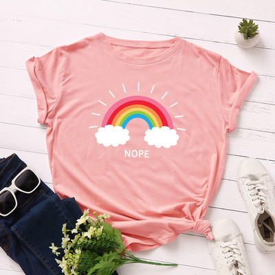 JFUNCY sieviešu T-krekls Rainbow Clouds Print Tops Vasaras 100% kokvilnas sieviešu krekls, brīvi t-krekli Sieviešu ielas apģērba krekls