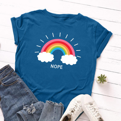 JFUNCY sieviešu T-krekls Rainbow Clouds Print Tops Vasaras 100% kokvilnas sieviešu krekls, brīvi t-krekli Sieviešu ielas apģērba krekls