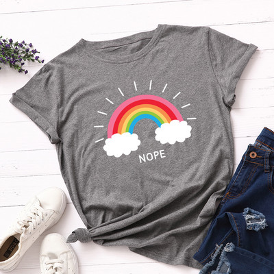 JFUNCY sieviešu T-krekls Rainbow Clouds Print Tops Vasaras 100% kokvilnas sieviešu krekls, brīvi t-krekli Sieviešu ielas apģērba krekls
