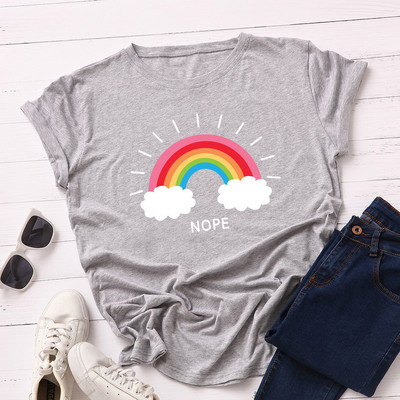 JFUNCY sieviešu T-krekls Rainbow Clouds Print Tops Vasaras 100% kokvilnas sieviešu krekls, brīvi t-krekli Sieviešu ielas apģērba krekls