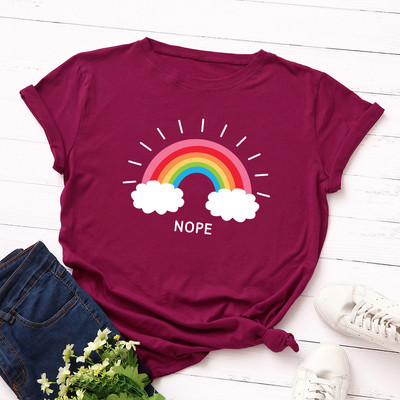 JFUNCY sieviešu T-krekls Rainbow Clouds Print Tops Vasaras 100% kokvilnas sieviešu krekls, brīvi t-krekli Sieviešu ielas apģērba krekls