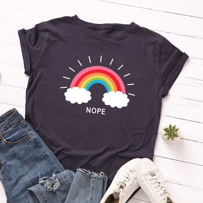 JFUNCY sieviešu T-krekls Rainbow Clouds Print Tops Vasaras 100% kokvilnas sieviešu krekls, brīvi t-krekli Sieviešu ielas apģērba krekls