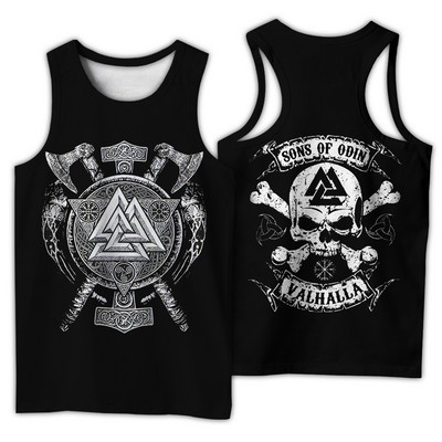 Mjolnir Odin Valknut Tattoo 3D Printed vīriešu krekla veste Harajuku Fashion T-krekls bez piedurknēm vasaras ielas apģērbs Unisex topi