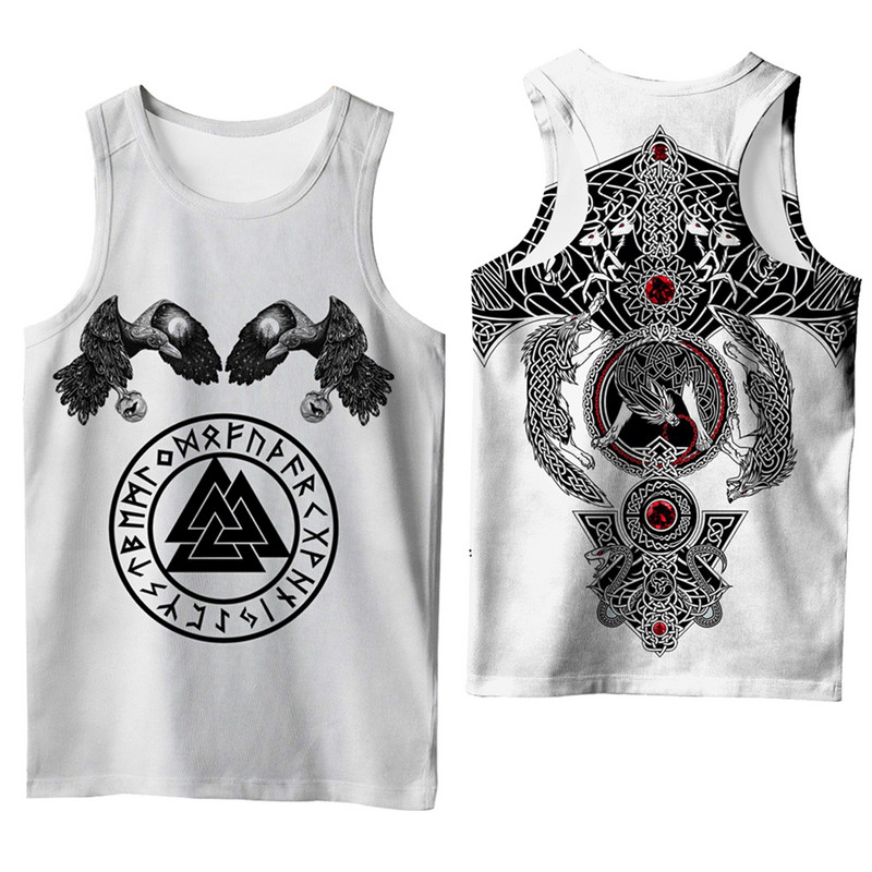 Mjolnir Odin Valknut Tattoo 3D Printed vīriešu krekla veste Harajuku Fashion T-krekls bez piedurknēm vasaras ielas apģērbs Unisex topi