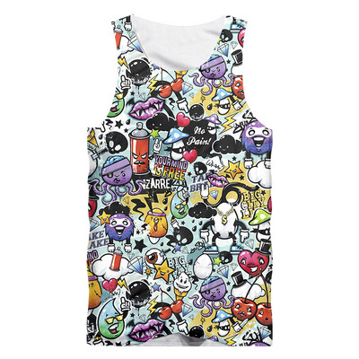 OGKB Street Artisc 3D drukāts, ikdienišķa, smieklīga anime grafiti veste bez piedurknēm vīriešiem, ielu apģērbi, fitnesa singlets, 6 XL