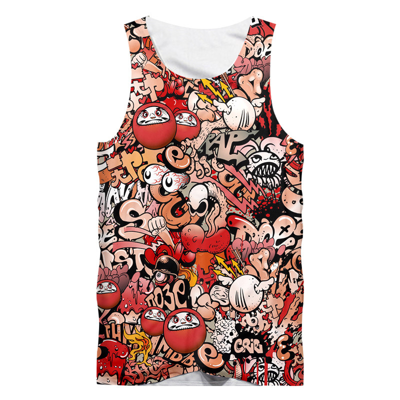 OGKB Street Artisc 3D drukāts, ikdienišķa, smieklīga anime grafiti veste bez piedurknēm vīriešiem, ielu apģērbi, fitnesa singlets, 6 XL