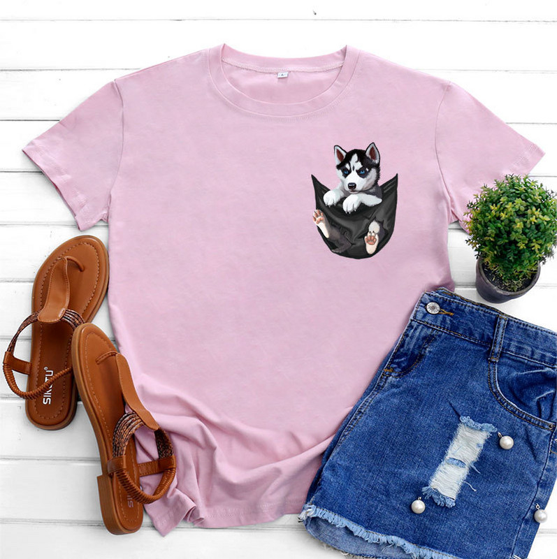 JFUNCY kokvilnas T-krekls ar īsām piedurknēm Sieviešu Tops Vasaras Lielizmēra T-krekls Sieviešu apģērbs Korejiešu modes sieviešu suņu grafiskais krekls
