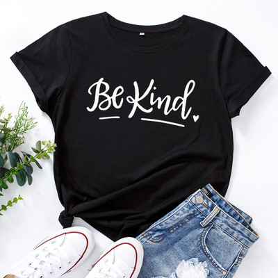 JFUNCY sieviešu T krekls 100% kokvilnas T-krekls ar īsām piedurknēm Be Kind ar burtu apdruku Grafiski T-krekli Sieviešu Tkrekls Sieviešu topi