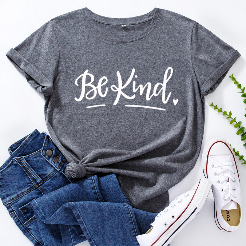 JFUNCY sieviešu T krekls 100% kokvilnas T-krekls ar īsām piedurknēm Be Kind ar burtu apdruku Grafiski T-krekli Sieviešu Tkrekls Sieviešu topi