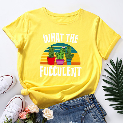 JFUNCY túlméretezett női pamut póló színes kaktusz grafikai nyomattal bő póló ing rövid ujjú női póló nyári női felső