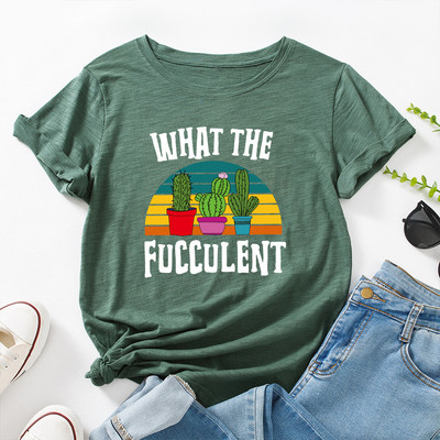 JFUNCY túlméretezett női pamut póló színes kaktusz grafikai nyomattal bő póló ing rövid ujjú női póló nyári női felső