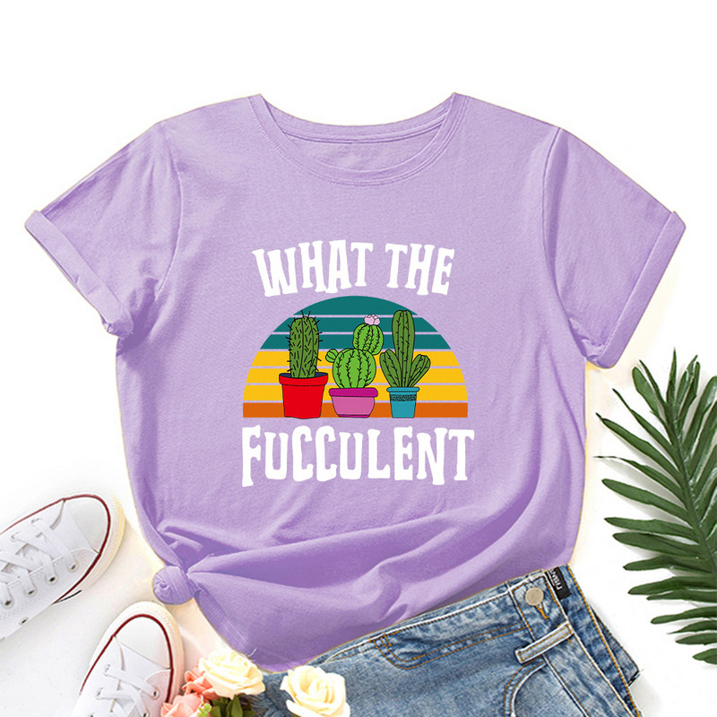 JFUNCY túlméretezett női pamut póló színes kaktusz grafikai nyomattal bő póló ing rövid ujjú női póló nyári női felső