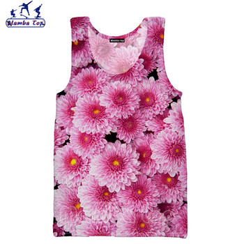 Mamba Top τρισδιάστατη έγχρωμη εκτύπωση παχύφυτα Flower ανδρικά φανελάκια Πολύχρωμο ροζ γιλέκο Γυναικείο πουκάμισο Όμορφα αμάνικα μπλουζάκια από χρυσάνθεμο