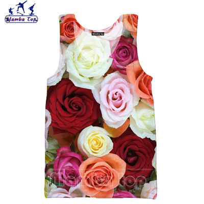Mamba Tops 3D Krāsu Drukas Sukulenti Ziedi Vīriešu Topi Krāsaini Rožu Veste Sieviešu Krekls Skaisti Krizantēmas Tējas bez piedurknēm