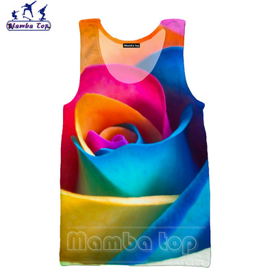 Mamba Tops 3D Krāsu Drukas Sukulenti Ziedi Vīriešu Topi Krāsaini Rožu Veste Sieviešu Krekls Skaisti Krizantēmas Tējas bez piedurknēm