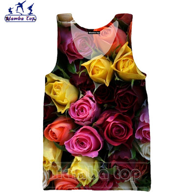 Mamba Tops 3D Krāsu Drukas Sukulenti Ziedi Vīriešu Topi Krāsaini Rožu Veste Sieviešu Krekls Skaisti Krizantēmas Tējas bez piedurknēm