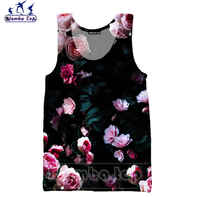 Mamba Tops 3D Krāsu Drukas Sukulenti Ziedi Vīriešu Topi Krāsaini Rožu Veste Sieviešu Krekls Skaisti Krizantēmas Tējas bez piedurknēm