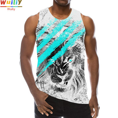Zvēru topi vīriešiem Vasaras Lion Graphic 3D Print Lions Vese bez piedurknēm Sports Funny Animals Top Hip Hop Tees Sporta zāles pludmales T krekls