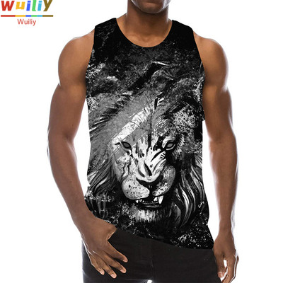 Zvēru topi vīriešiem Vasaras Lion Graphic 3D Print Lions Vese bez piedurknēm Sports Funny Animals Top Hip Hop Tees Sporta zāles pludmales T krekls