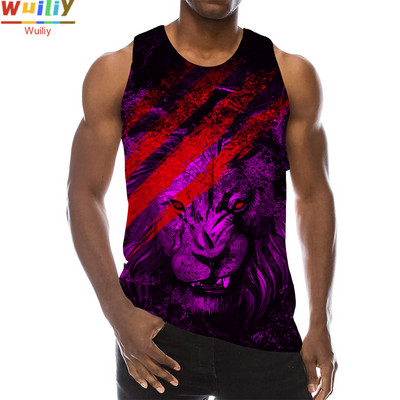 Zvēru topi vīriešiem Vasaras Lion Graphic 3D Print Lions Vese bez piedurknēm Sports Funny Animals Top Hip Hop Tees Sporta zāles pludmales T krekls