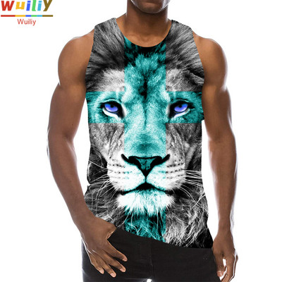 Zvēru topi vīriešiem Vasaras Lion Graphic 3D Print Lions Vese bez piedurknēm Sports Funny Animals Top Hip Hop Tees Sporta zāles pludmales T krekls