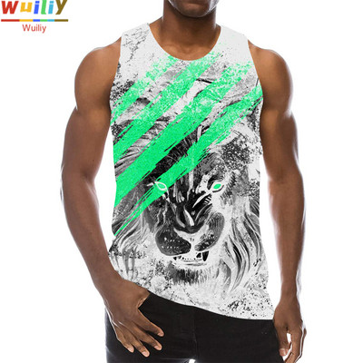 Zvēru topi vīriešiem Vasaras Lion Graphic 3D Print Lions Vese bez piedurknēm Sports Funny Animals Top Hip Hop Tees Sporta zāles pludmales T krekls