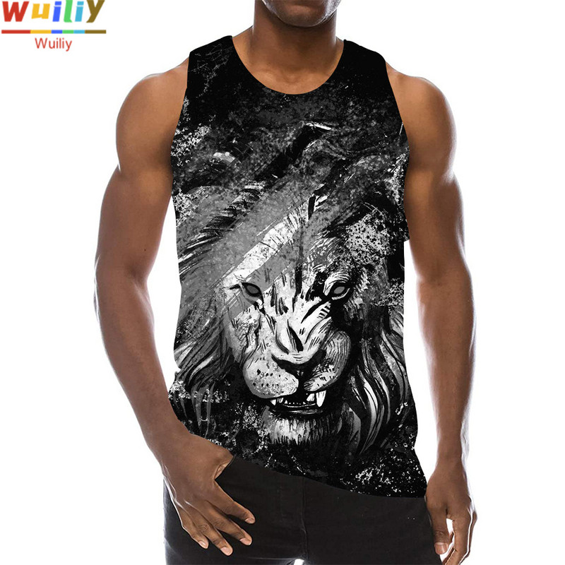 Zvēru topi vīriešiem Vasaras Lion Graphic 3D Print Lions Vese bez piedurknēm Sports Funny Animals Top Hip Hop Tees Sporta zāles pludmales T krekls