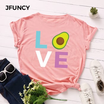 JFUNCY Avocado Love Print T-shirt Κορεάτικη γυναικεία μπλούζα από βαμβάκι καλοκαιρινά μπλουζάκια κοντομάνικα γυναικεία μπλουζάκια γυναικεία πουκάμισα