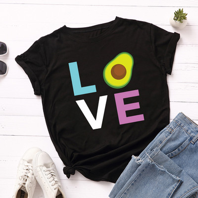 JFUNCY Avocado Love Print T-krekls Korejas sieviešu kokvilnas Tkrekls Vasaras T-krekli Topi ar īsām piedurknēm Sieviešu T krekls Sieviešu krekli