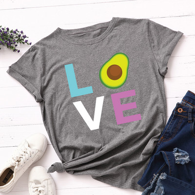 JFUNCY Avocado Love Print T-krekls Korejas sieviešu kokvilnas Tkrekls Vasaras T-krekli Topi ar īsām piedurknēm Sieviešu T krekls Sieviešu krekli