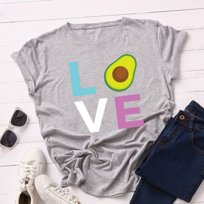 JFUNCY Avocado Love Print T-krekls Korejas sieviešu kokvilnas Tkrekls Vasaras T-krekli Topi ar īsām piedurknēm Sieviešu T krekls Sieviešu krekli