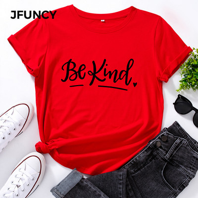 Tricou pentru femei JFUNCY Tricou cu mânecă scurtă din bumbac 100% Be Kind Imprimare cu litere Tricou grafic Tricou pentru femei Topuri pentru femei