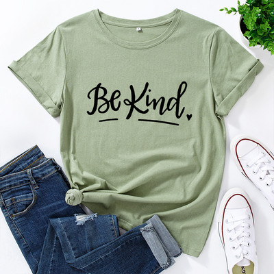 JFUNCY női póló 100% pamut rövid ujjú póló Legyen kedves betűvel nyomtatott grafikai pólók Női póló, női felsők