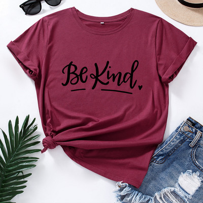 JFUNCY női póló 100% pamut rövid ujjú póló Legyen kedves betűvel nyomtatott grafikai pólók Női póló, női felsők