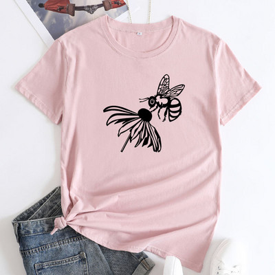 Tricou de vară JFUNCY Tricou cu mânecă scurtă pentru femei Topuri 2022 de modă Tricou din bumbac cu grafic albine de modă Tricou pentru femei Îmbrăcăminte pentru femei