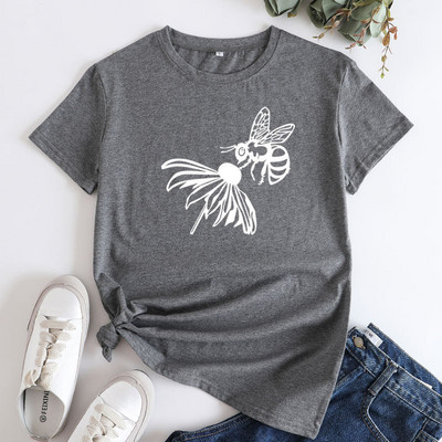 Tricou de vară JFUNCY Tricou cu mânecă scurtă pentru femei Topuri 2022 de modă Tricou din bumbac cu grafic albine de modă Tricou pentru femei Îmbrăcăminte pentru femei