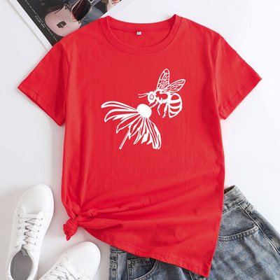 Tricou de vară JFUNCY Tricou cu mânecă scurtă pentru femei Topuri 2022 de modă Tricou din bumbac cu grafic albine de modă Tricou pentru femei Îmbrăcăminte pentru femei