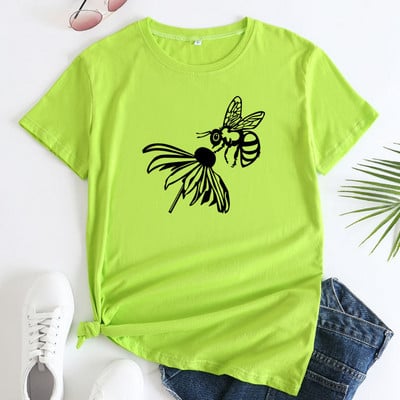 Tricou de vară JFUNCY Tricou cu mânecă scurtă pentru femei Topuri 2022 de modă Tricou din bumbac cu grafic albine de modă Tricou pentru femei Îmbrăcăminte pentru femei