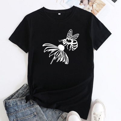 Tricou de vară JFUNCY Tricou cu mânecă scurtă pentru femei Topuri 2022 de modă Tricou din bumbac cu grafic albine de modă Tricou pentru femei Îmbrăcăminte pentru femei