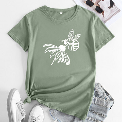 Tricou de vară JFUNCY Tricou cu mânecă scurtă pentru femei Topuri 2022 de modă Tricou din bumbac cu grafic albine de modă Tricou pentru femei Îmbrăcăminte pentru femei