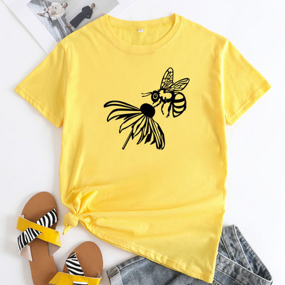 Tricou de vară JFUNCY Tricou cu mânecă scurtă pentru femei Topuri 2022 de modă Tricou din bumbac cu grafic albine de modă Tricou pentru femei Îmbrăcăminte pentru femei